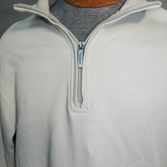 Van Heusen Mens Cream Pull Over Mid Zip Long Sleeve Collard Sweater Size Large - Picture 2 of 6